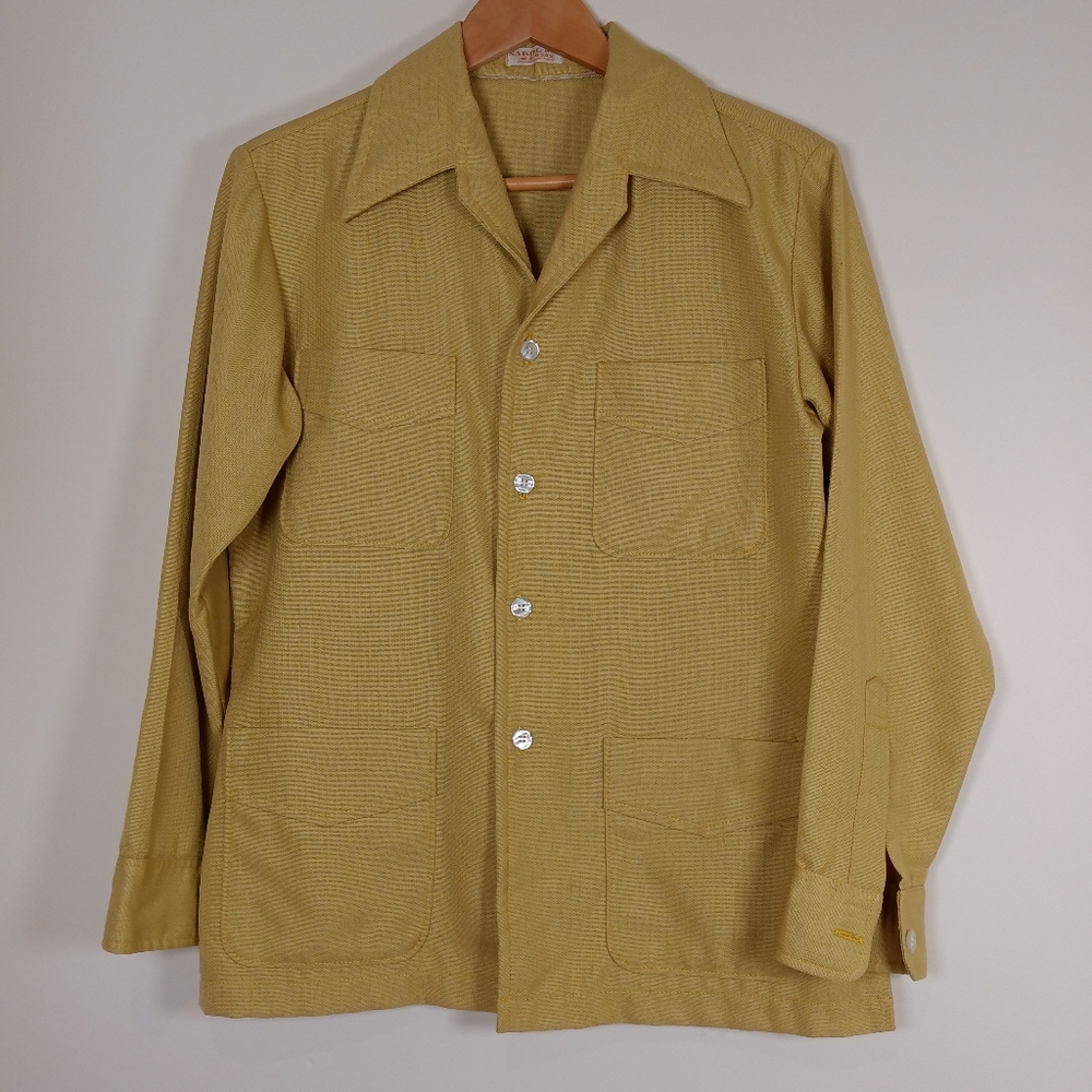 Vintage Men's Mustard/Chartreuse Shirt Jacket Pointy Collar